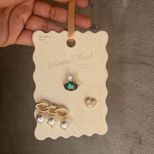 Universal Thread Gold Tone Brooch Set with Emerald Green and Pearl Accents